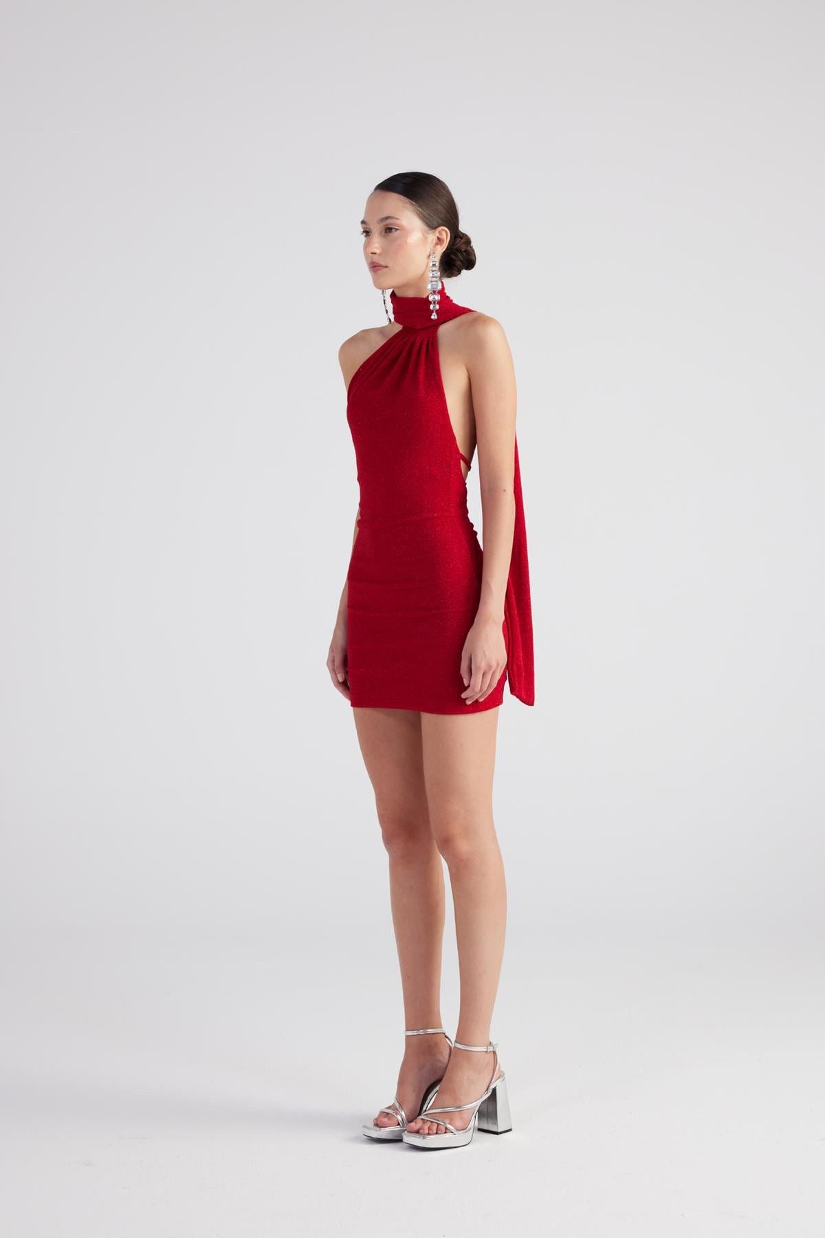 Mini-Kleid mit Glanz und Rückendetail