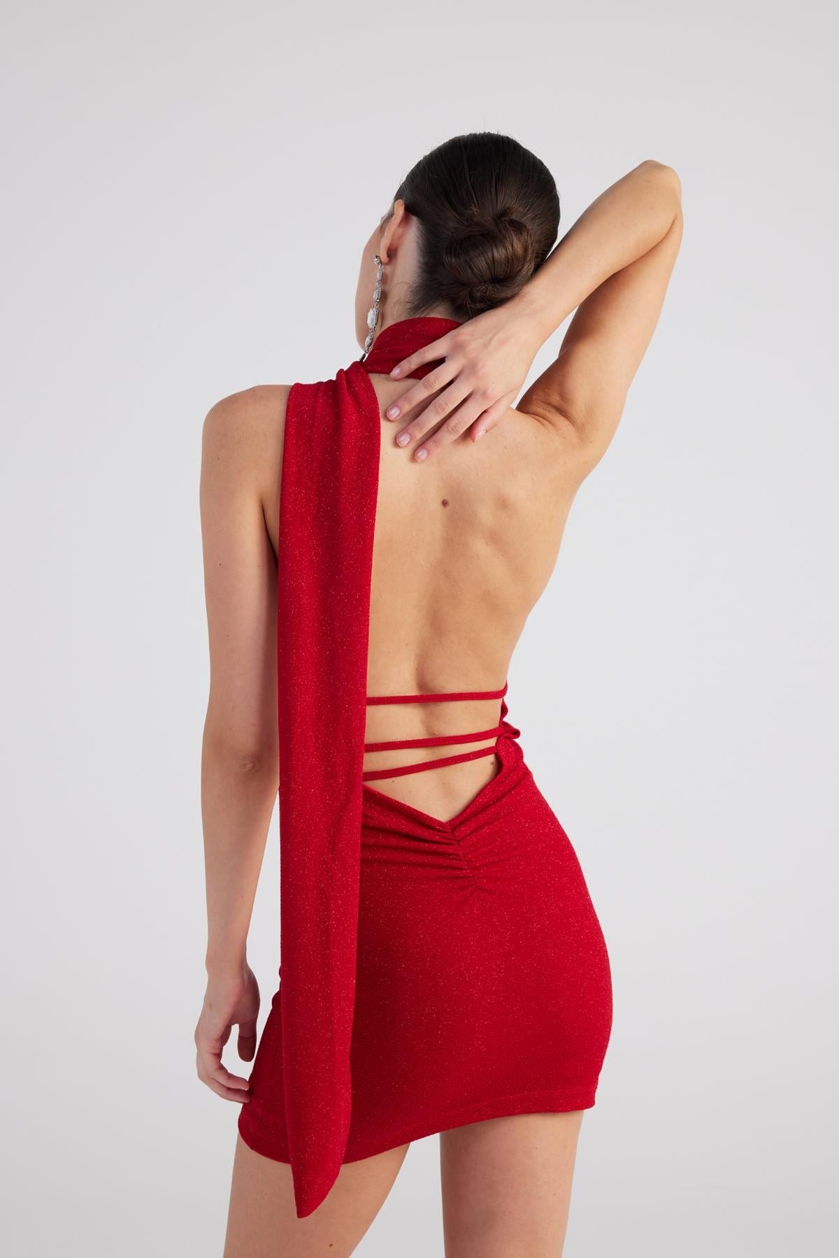 Mini-Kleid mit Glanz und Rückendetail