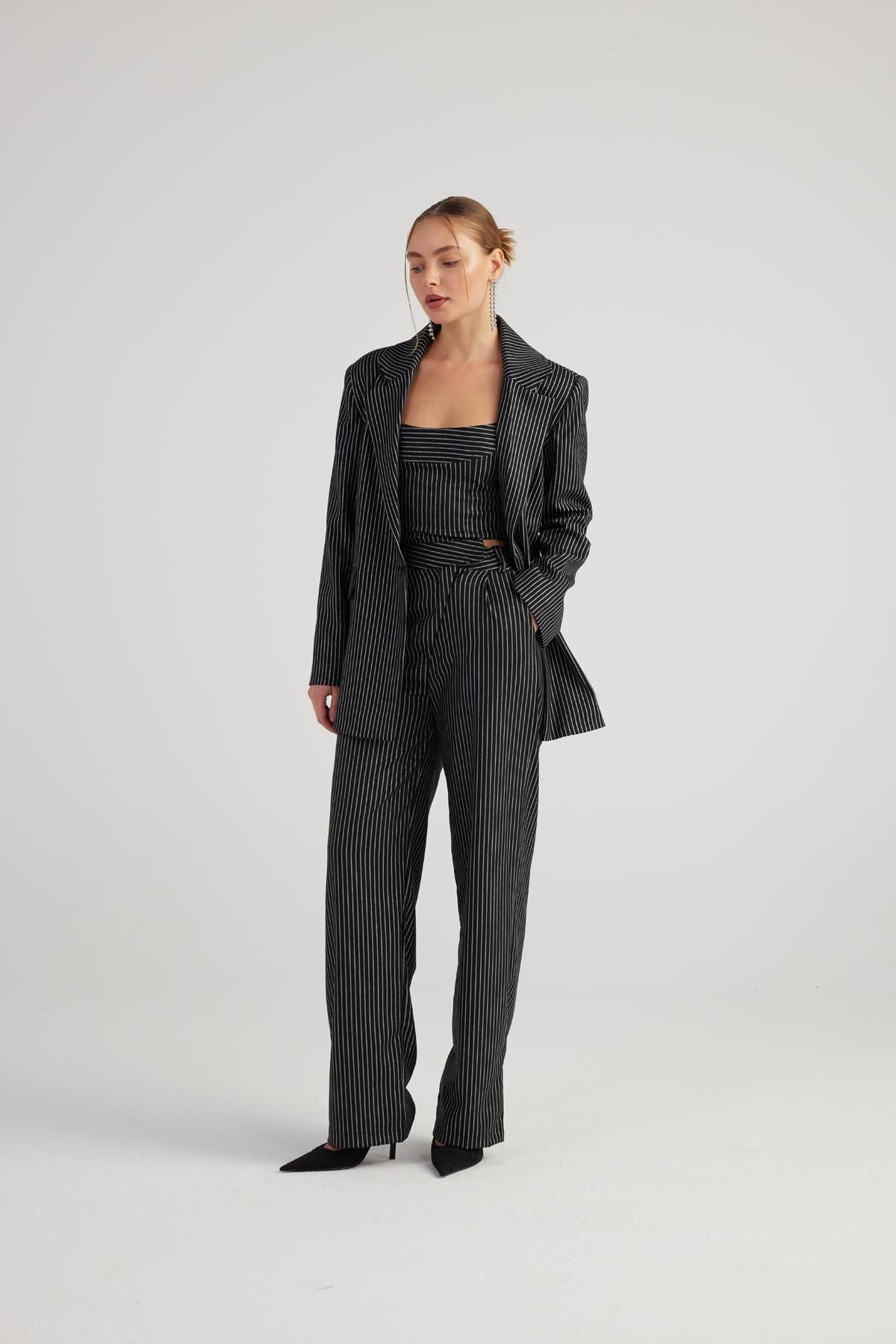Glitzer Palazzo-Hose mit Streifen
