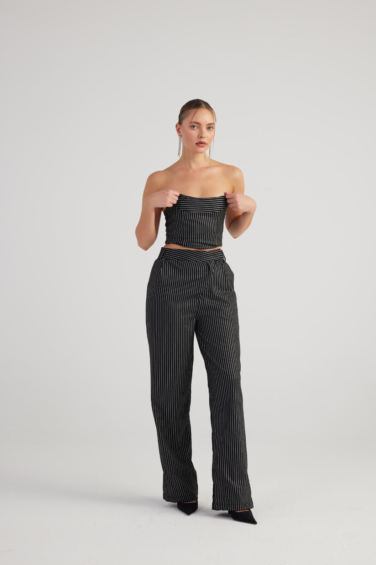 Glitzer Palazzo-Hose mit Streifen