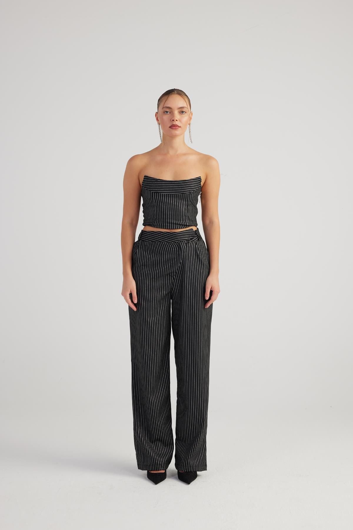 Glitzer Palazzo-Hose mit Streifen