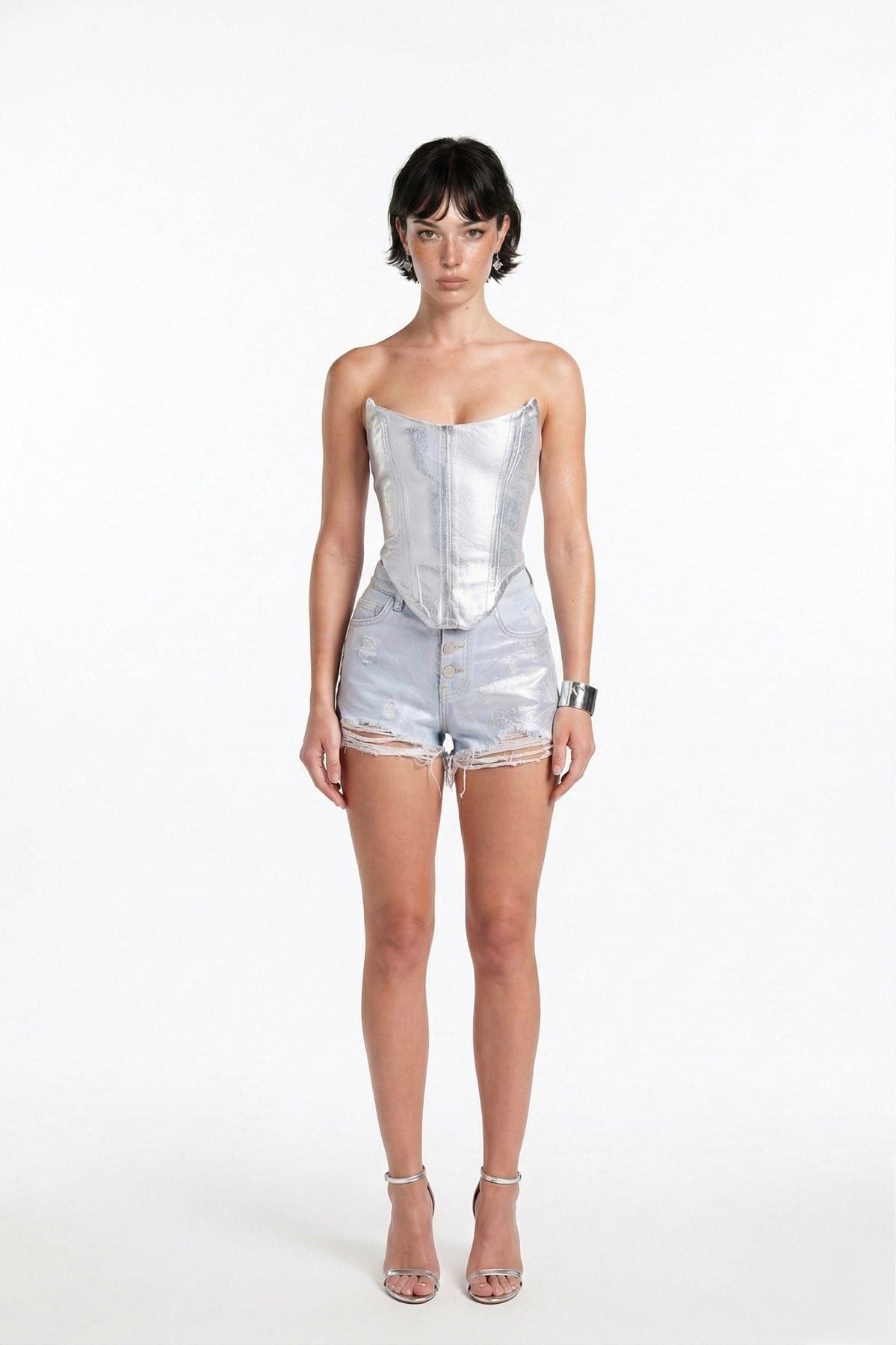 Glänzender Jeans-Bustier