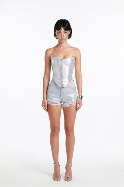 Glänzender Jeans-Bustier