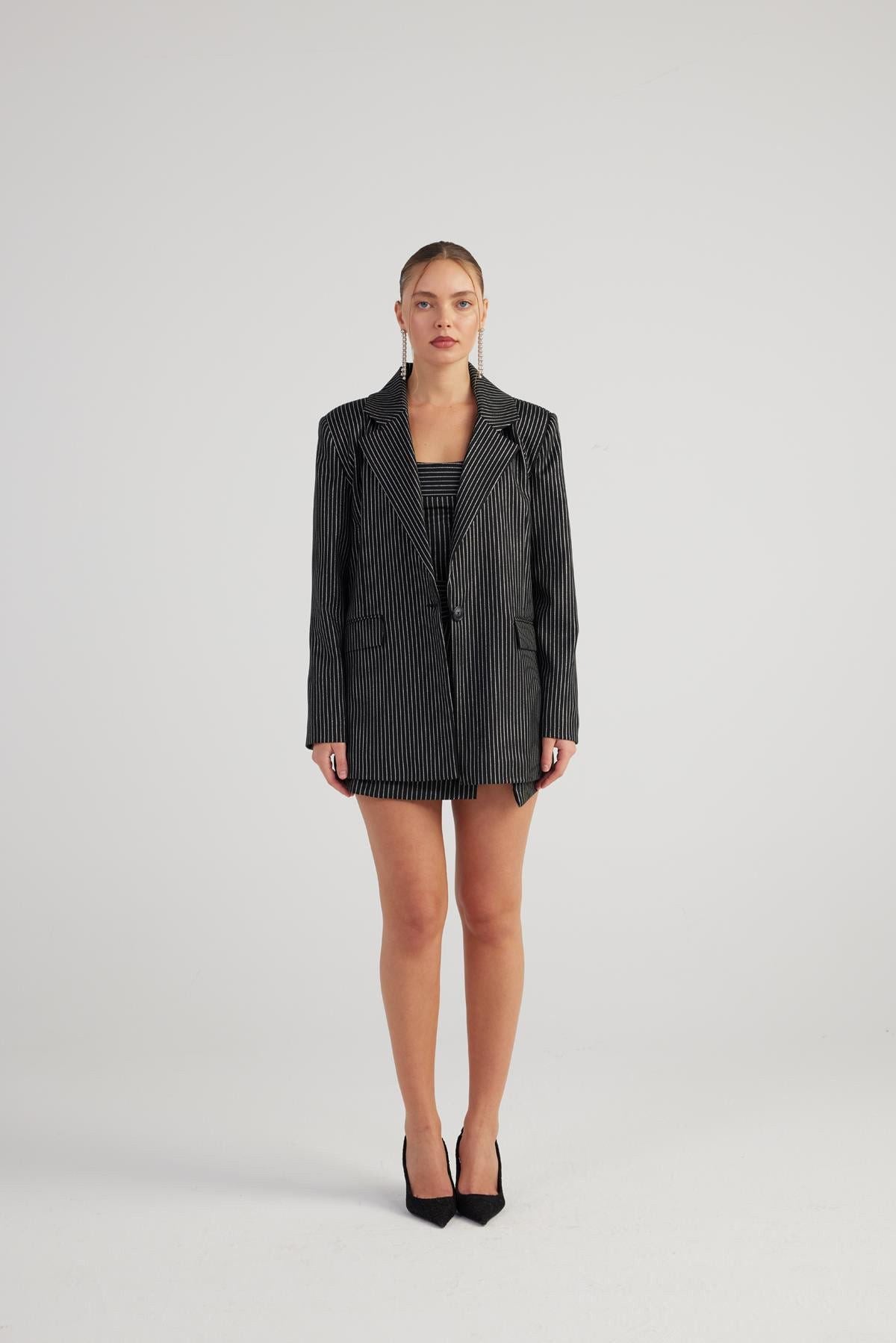 Oversized Glitzer Streifen Blazer