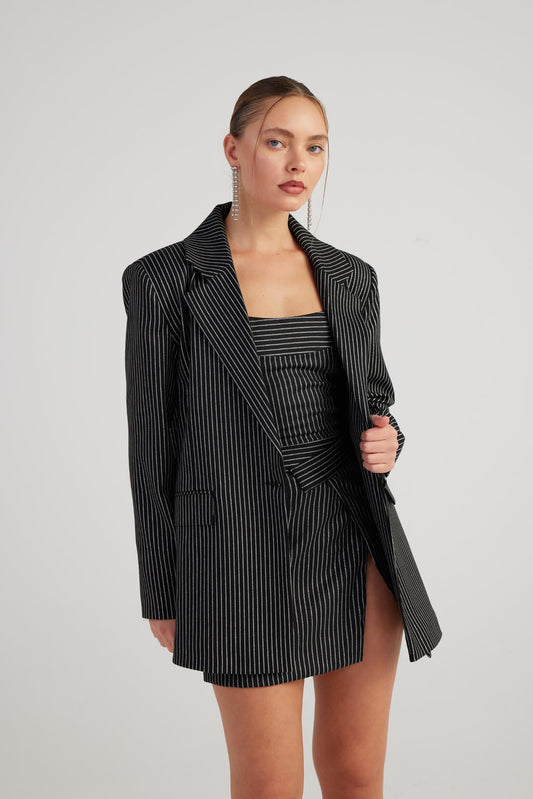 Oversized Glitzer Streifen Blazer