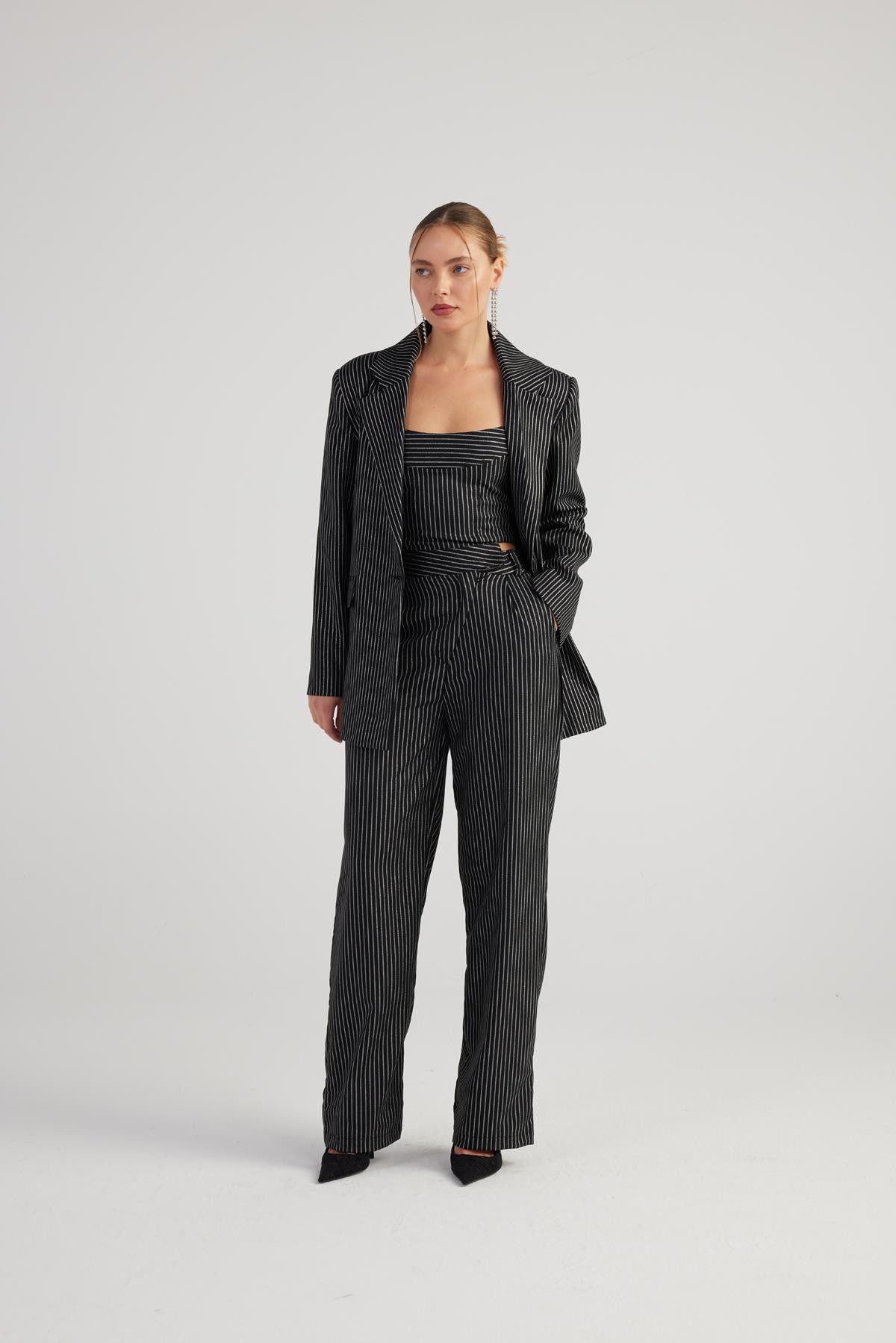 Oversized Glitzer Streifen Blazer