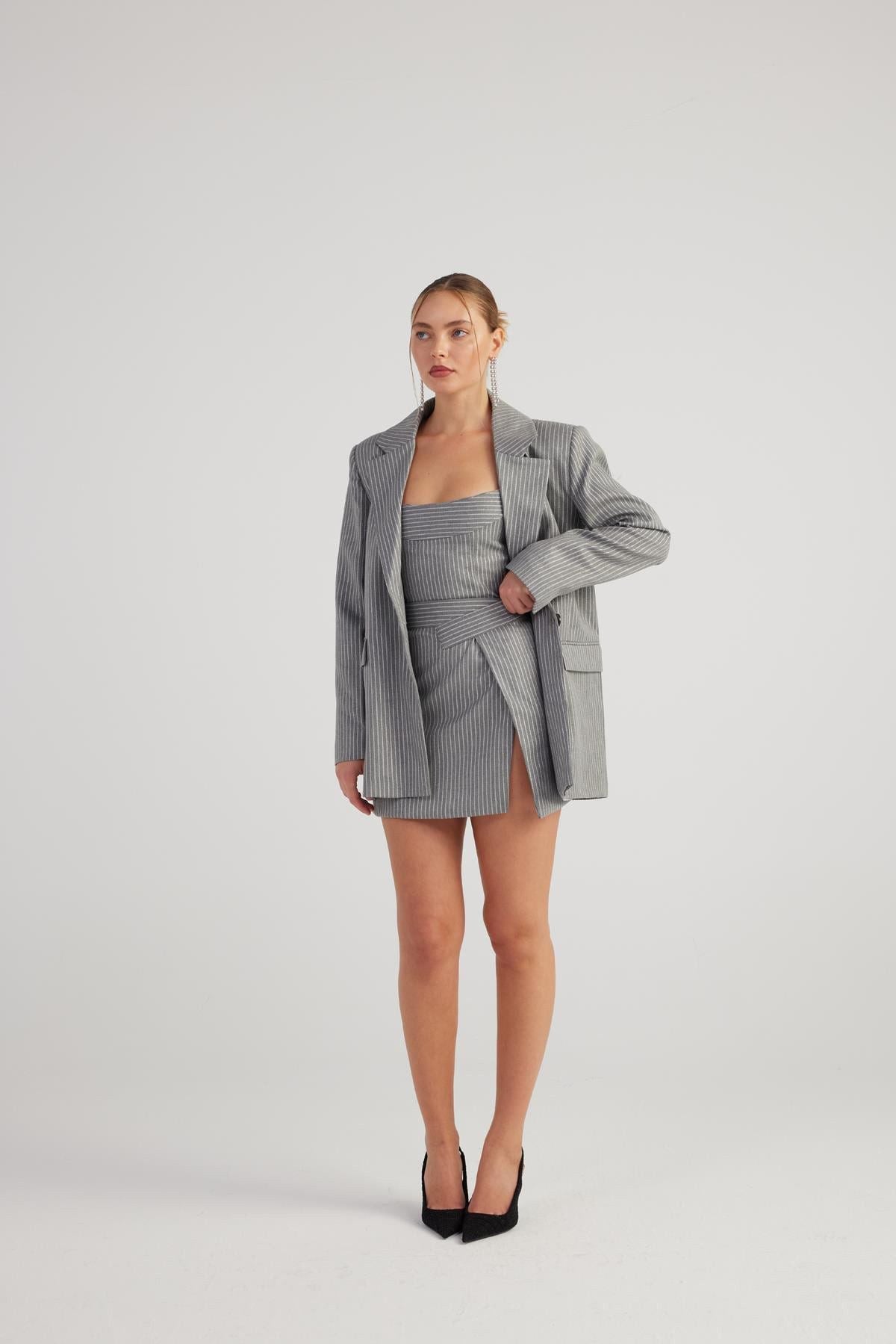 Oversized Glitzer Streifen Blazer