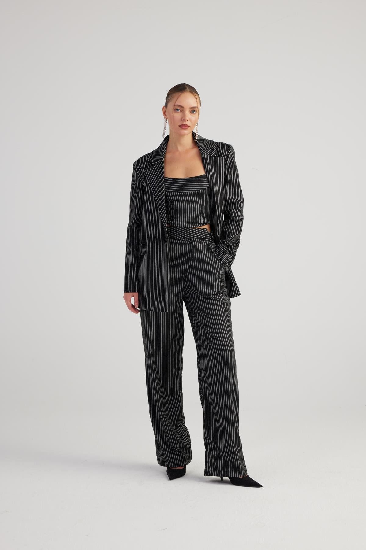 Oversized Glitzer Streifen Blazer