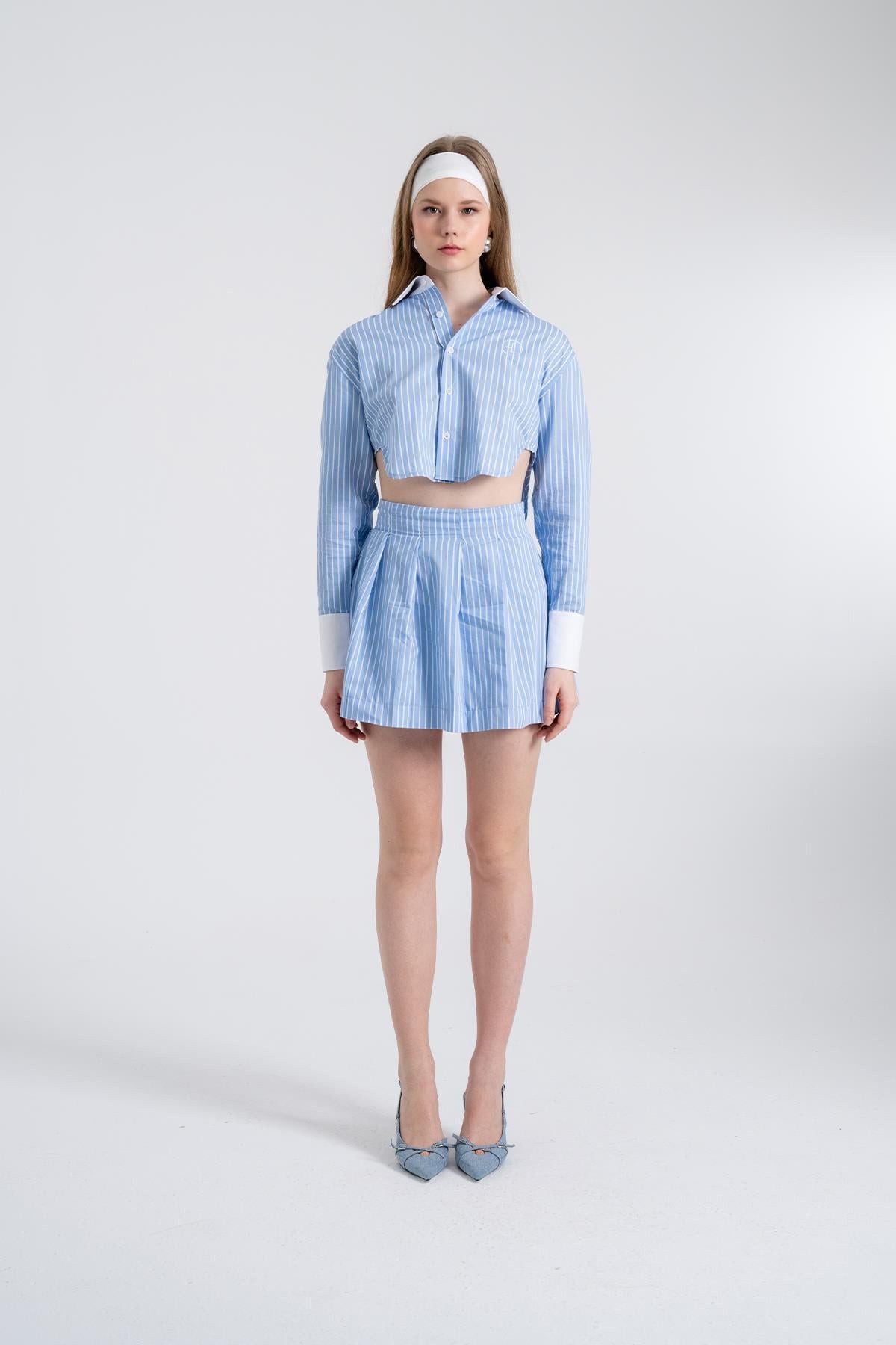 Gestreiftes Popeline Crop Shirt