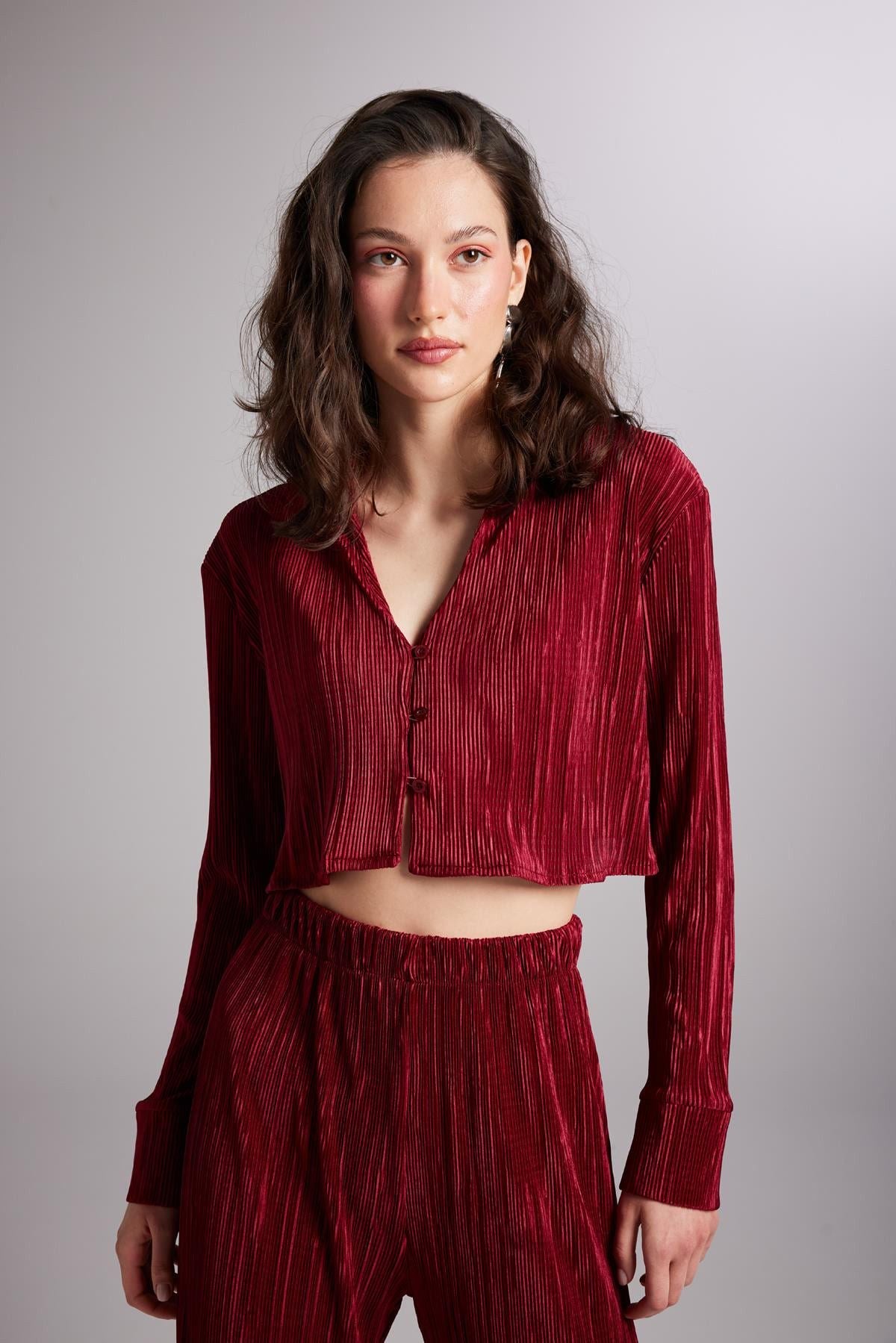 Bequeme Kurzarm Bluse Burgunderrot