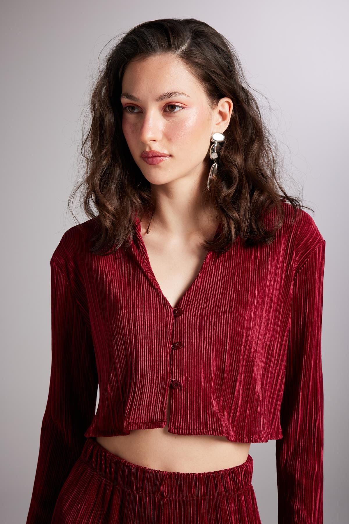 Bequeme Kurzarm Bluse Burgunderrot