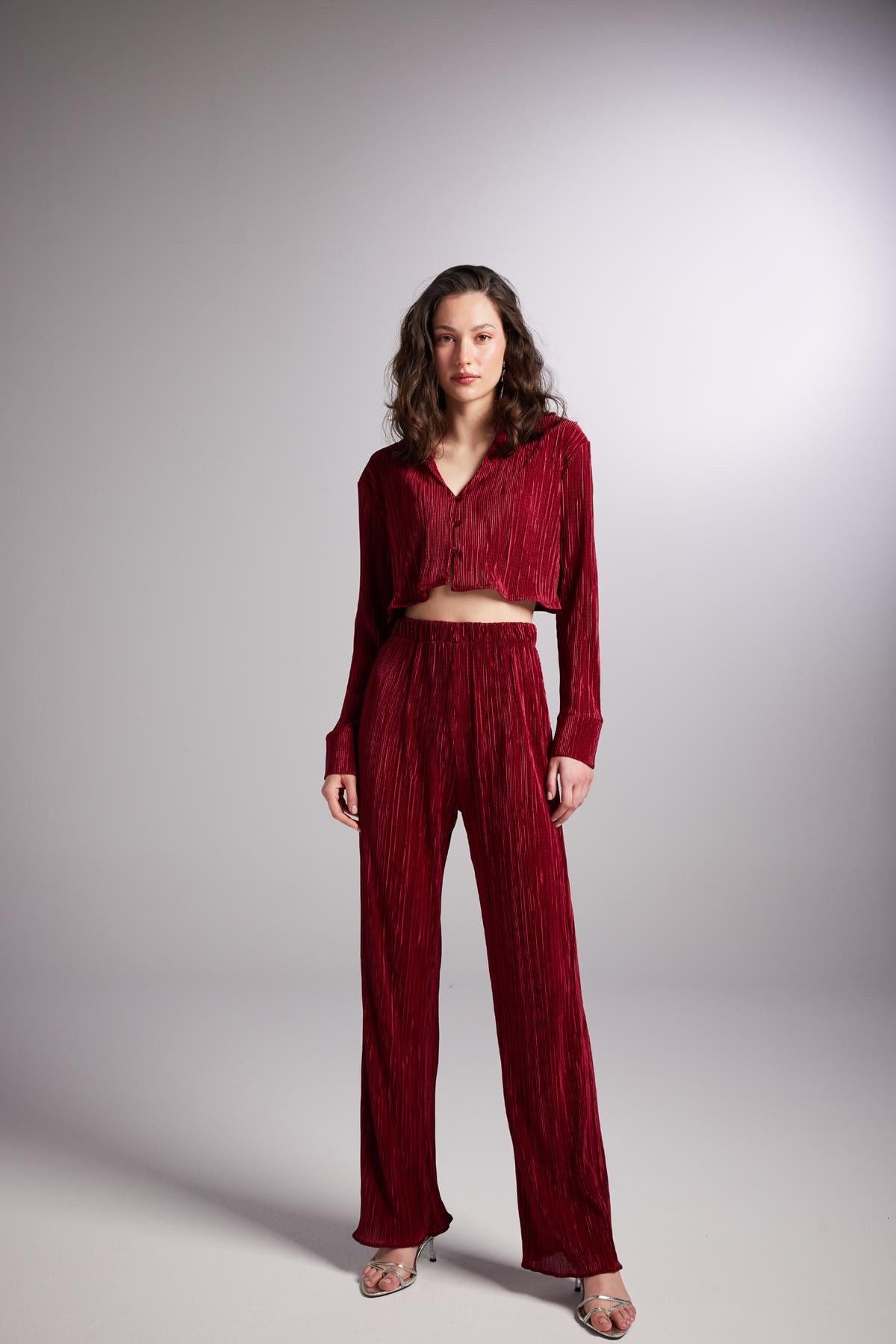 Bequeme Kurzarm Bluse Burgunderrot