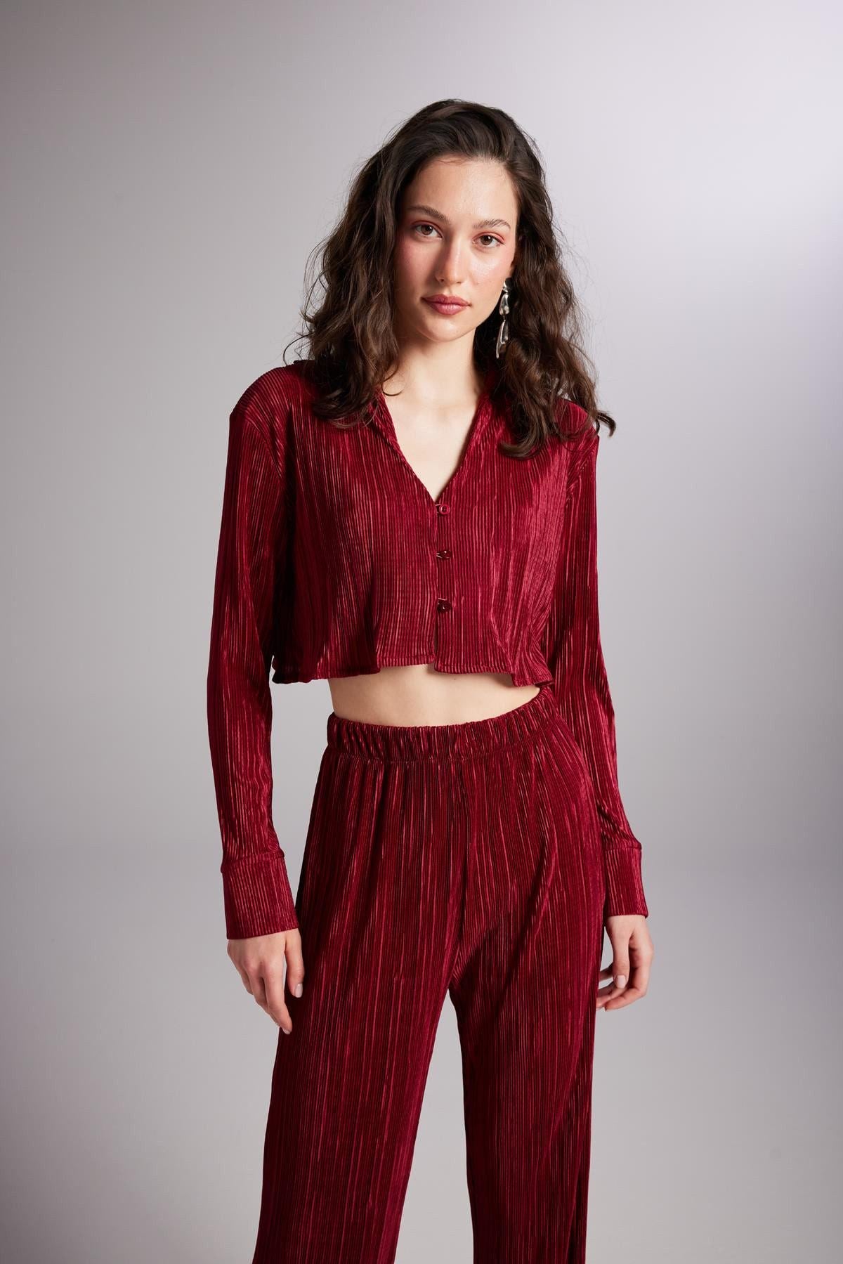 Bequeme Kurzarm Bluse Burgunderrot