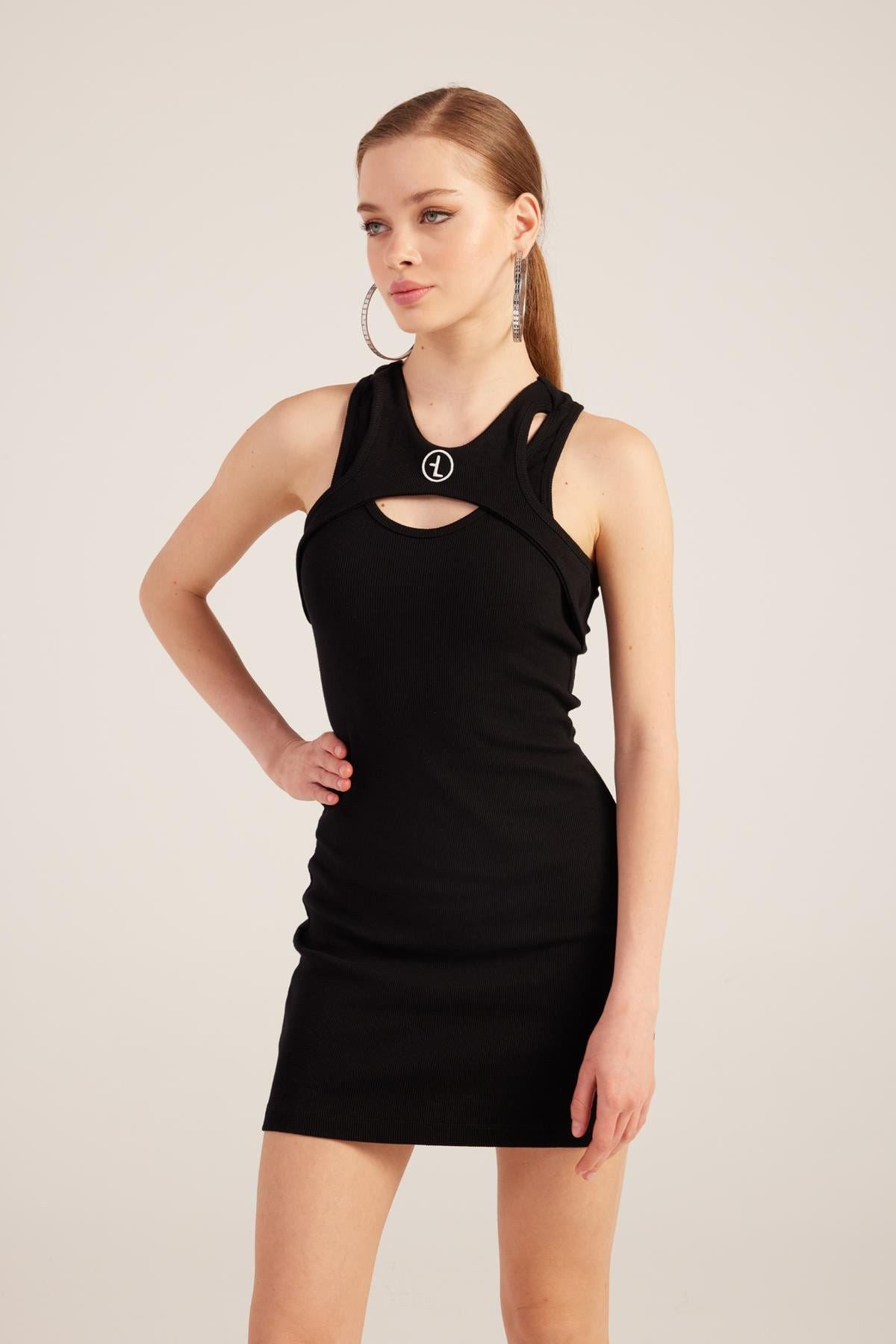Halter-Minikleid mit Rippstruktur