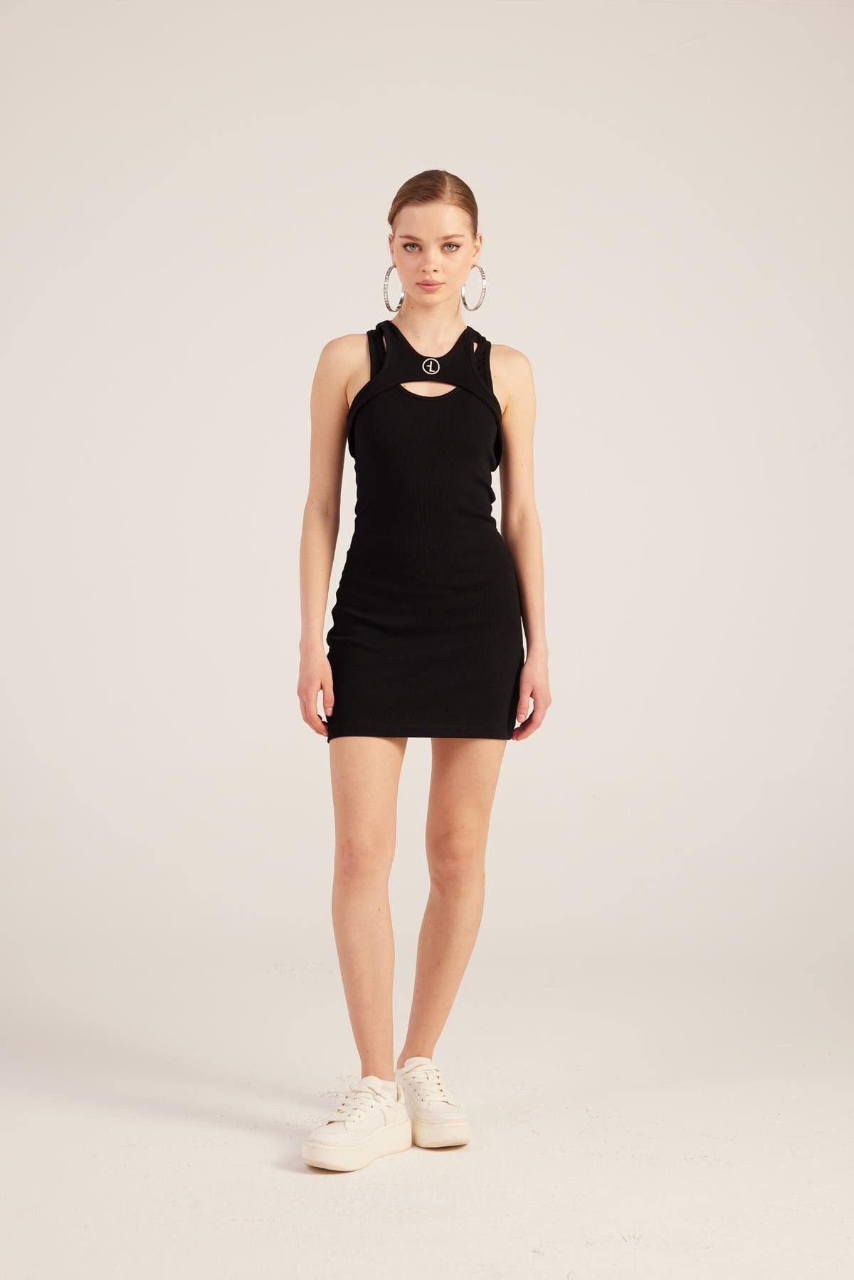 Halter-Minikleid mit Rippstruktur