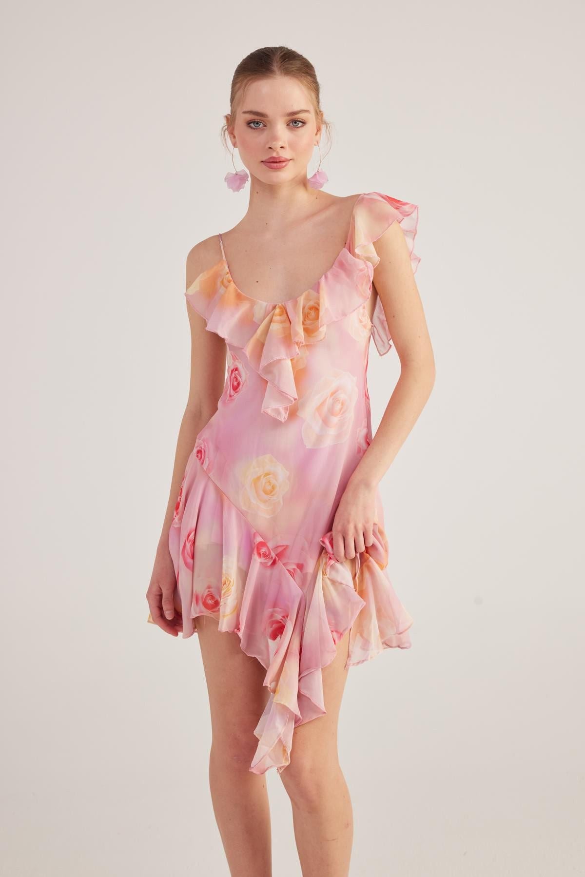 Asymmetrisches Blumenkleid Gigi