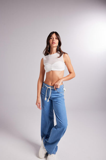 Weiche Velours Tie-Waist Jeans