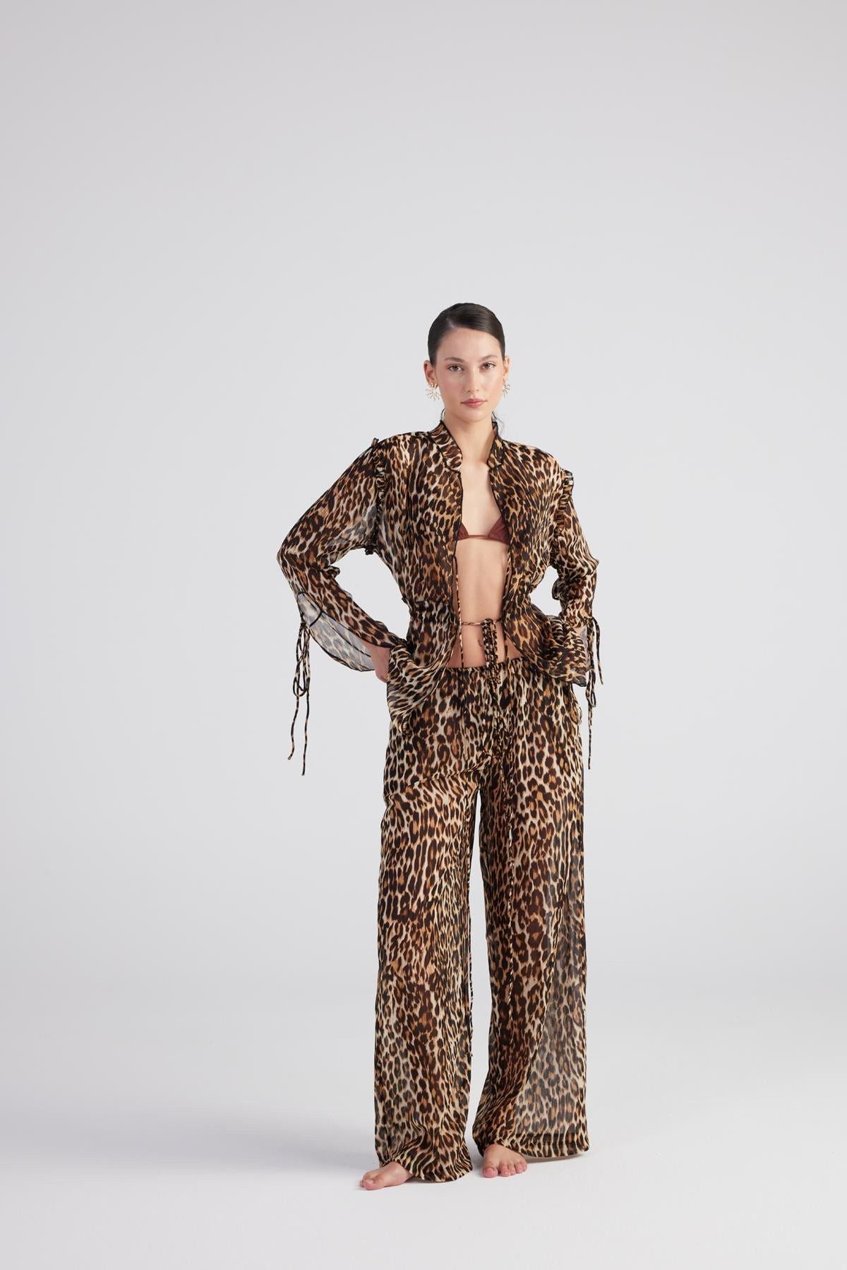 Leopardenmuster Chiffon Bluse