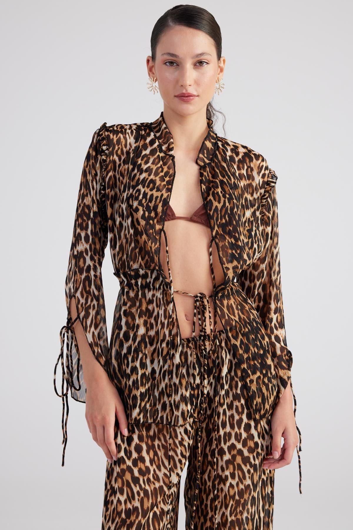 Leopardenmuster Chiffon Bluse