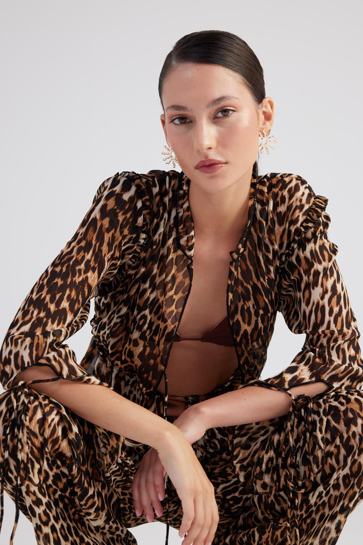Leopardenmuster Chiffon Bluse
