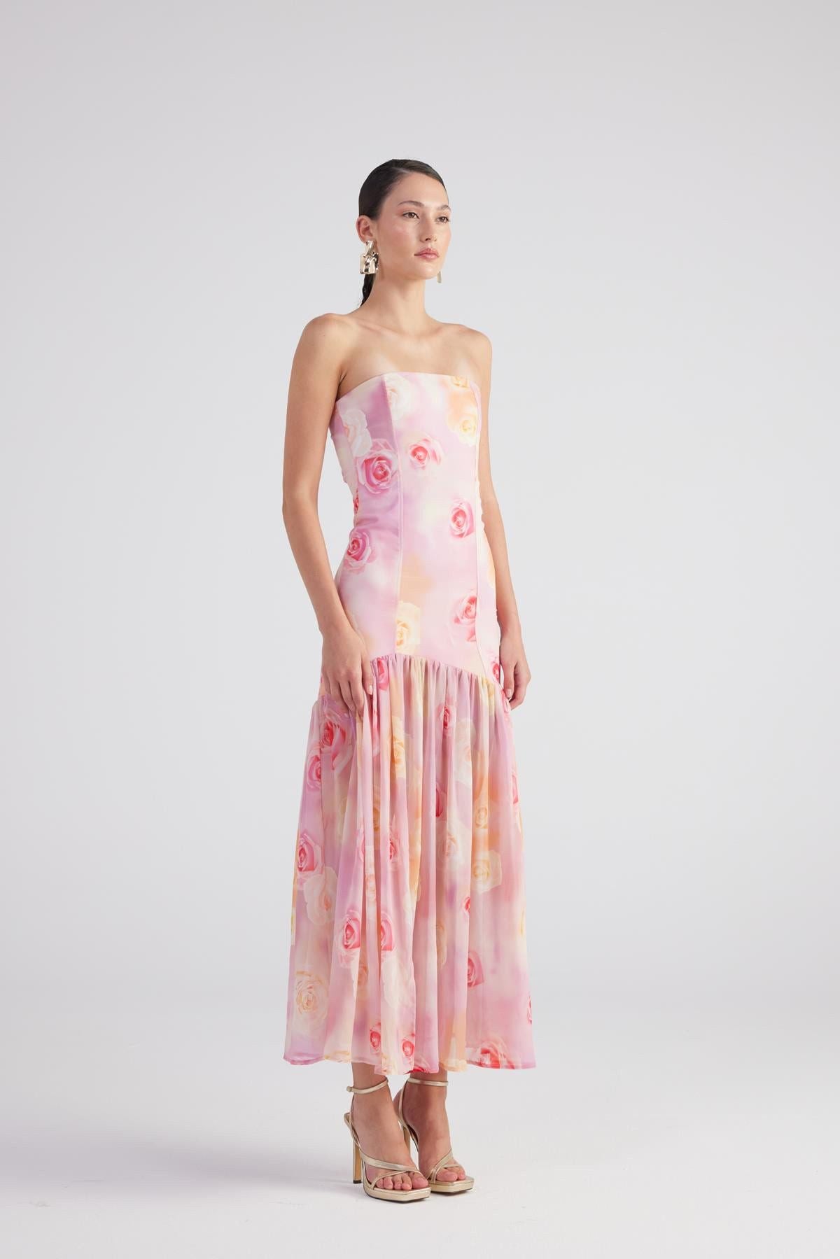 Blumen Chiffon Maxi Kleid