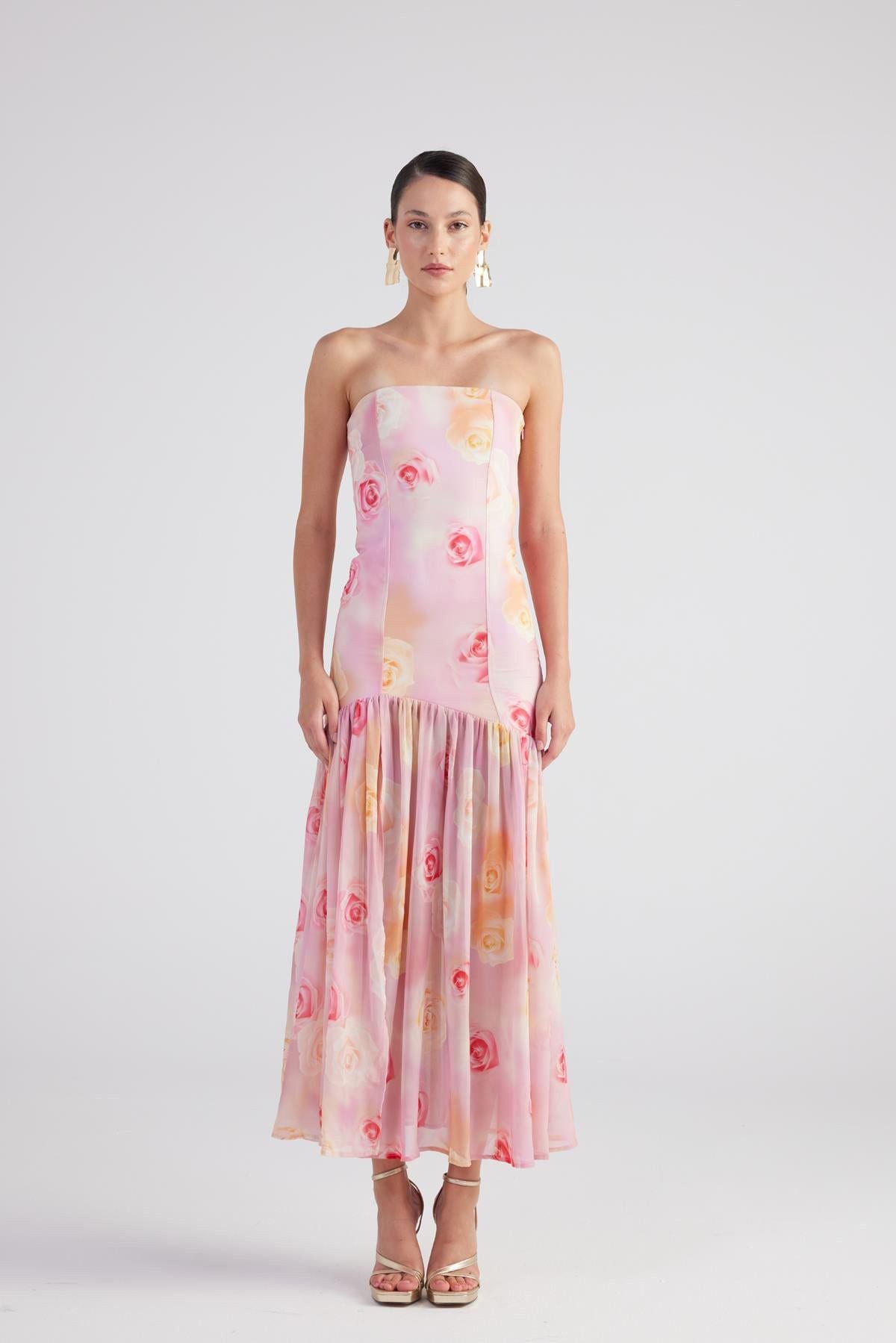 Blumen Chiffon Maxi Kleid