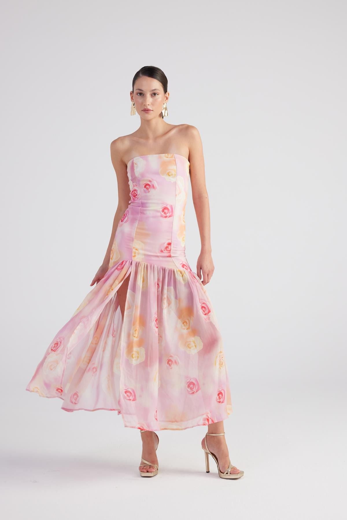 Blumen Chiffon Maxi Kleid