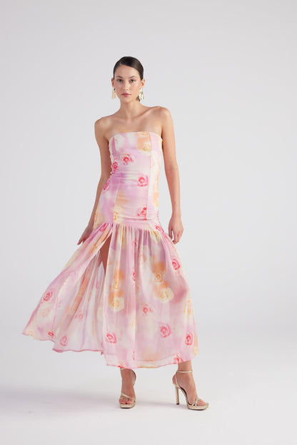 Blumen Chiffon Maxi Kleid