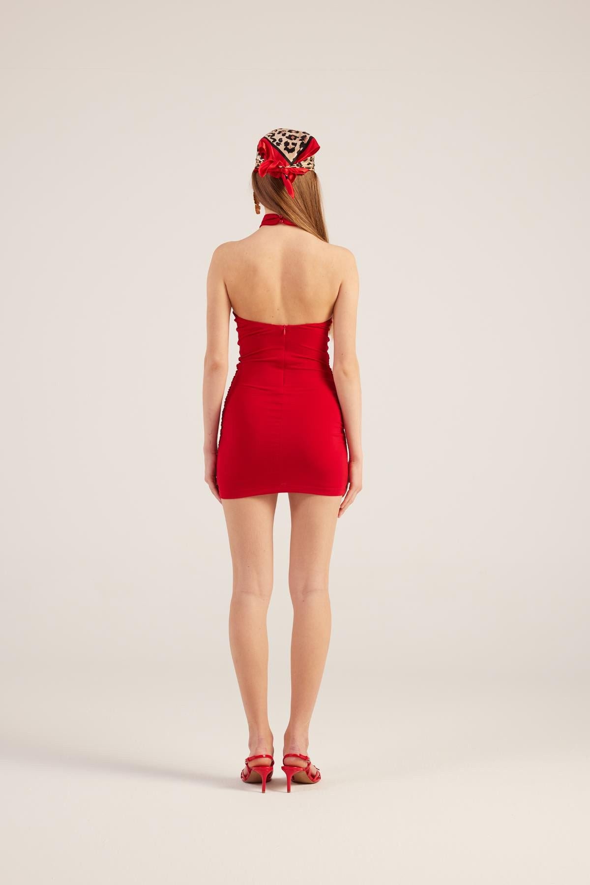 Halterneck Mini-Kleid mit Raffung