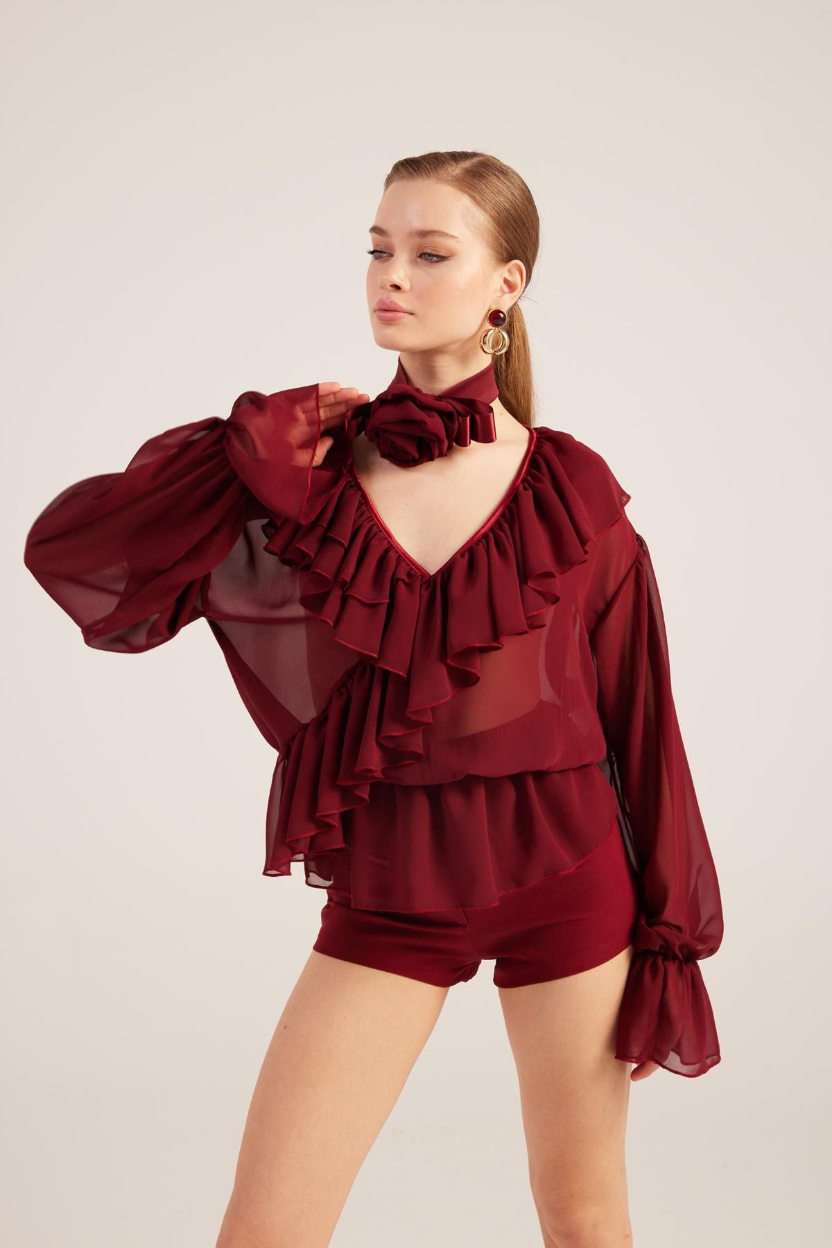 Rüschenspitze Choker Bluse