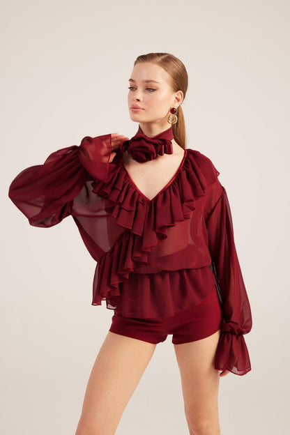 Rüschenspitze Choker Bluse