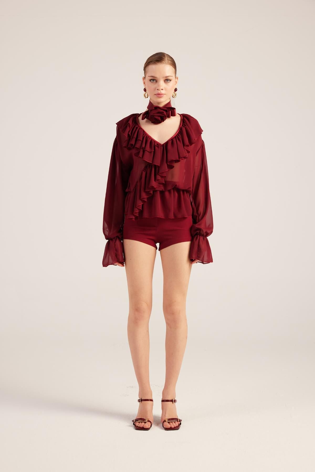 Rüschenspitze Choker Bluse