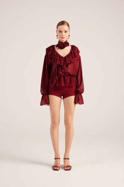 Rüschenspitze Choker Bluse