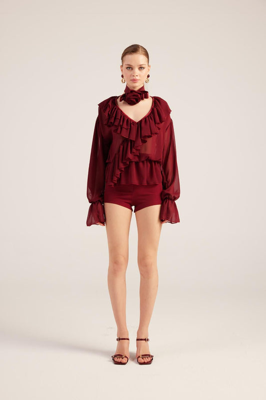 Rüschenspitze Choker Bluse