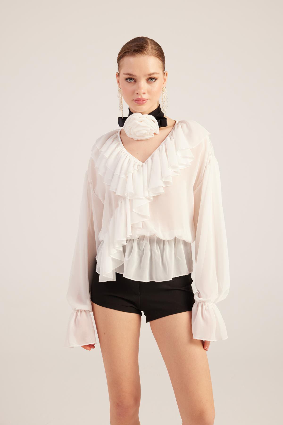 Rüschenspitze Choker Bluse