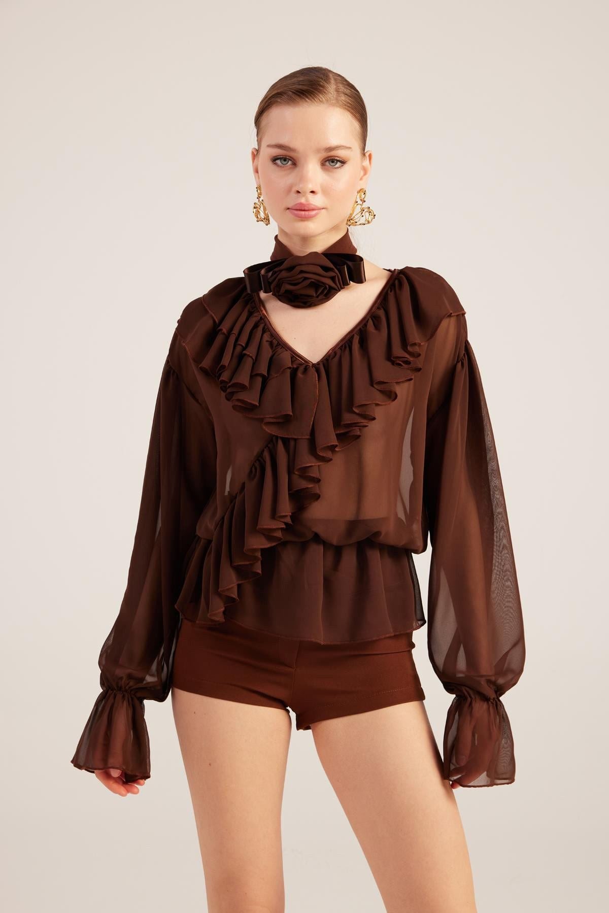 Rüschenspitze Choker Bluse