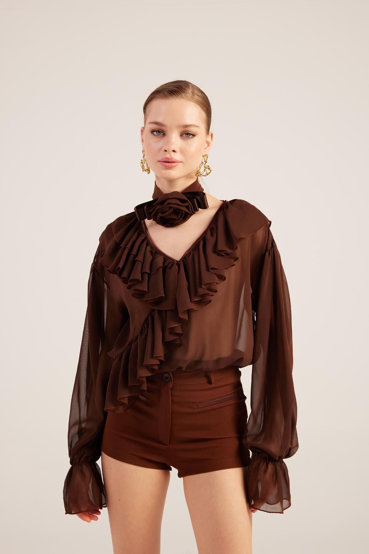 Rüschenspitze Choker Bluse