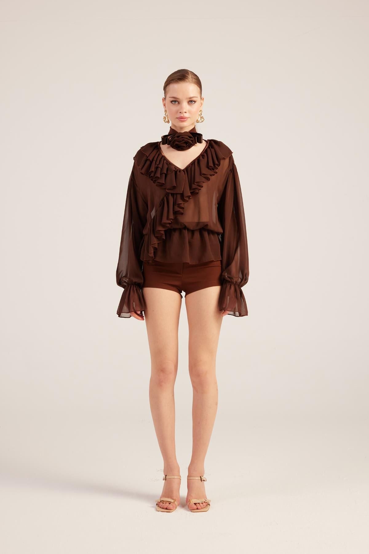 Rüschenspitze Choker Bluse