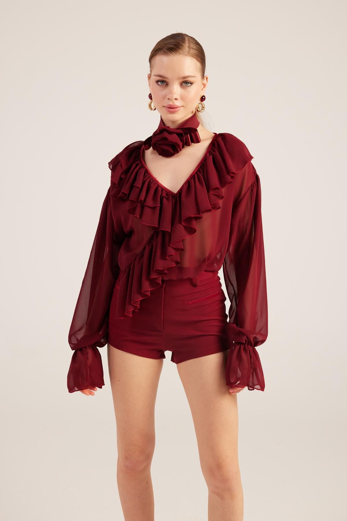Rüschenspitze Choker Bluse