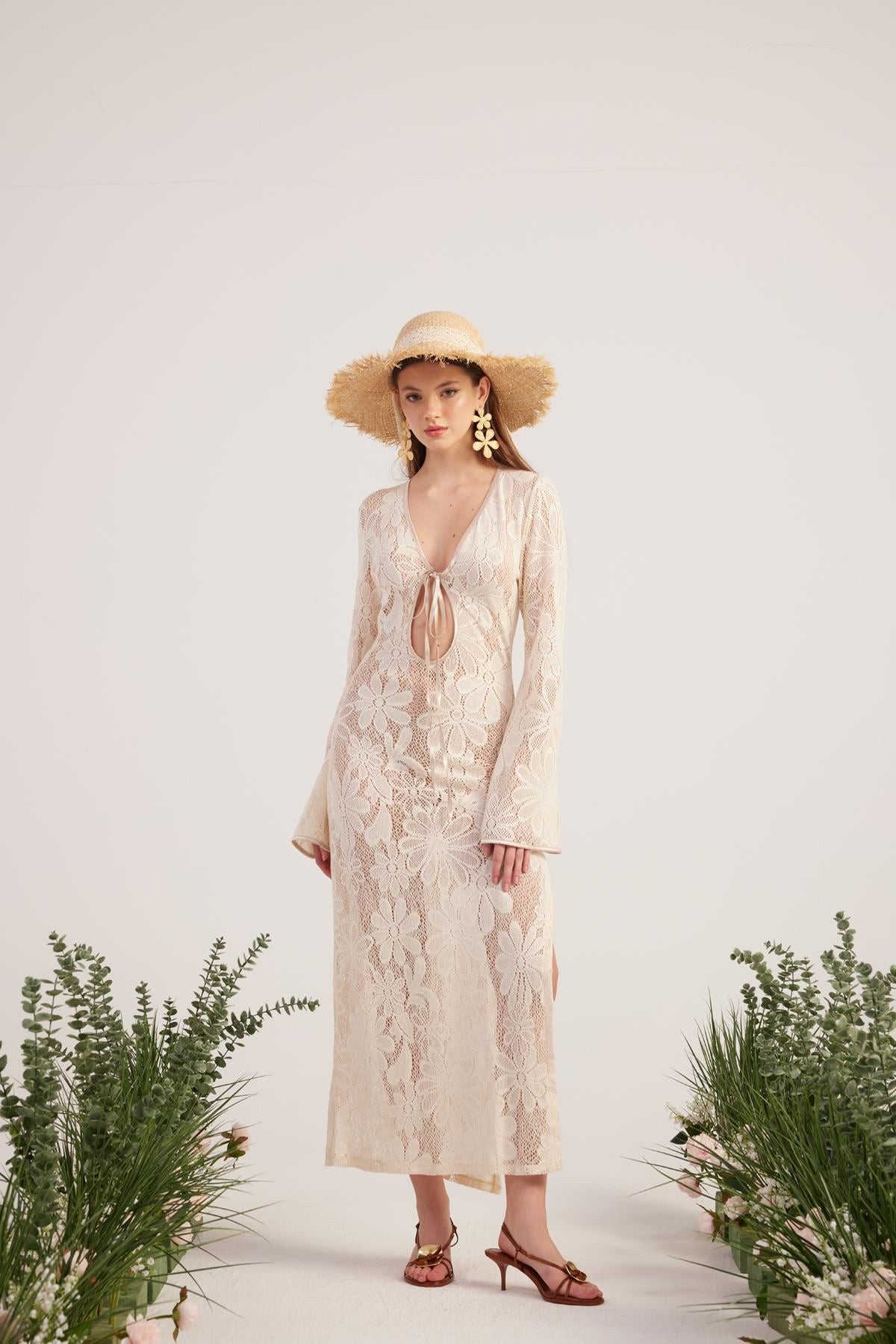 Blumenkleid Zeya Strick Beige