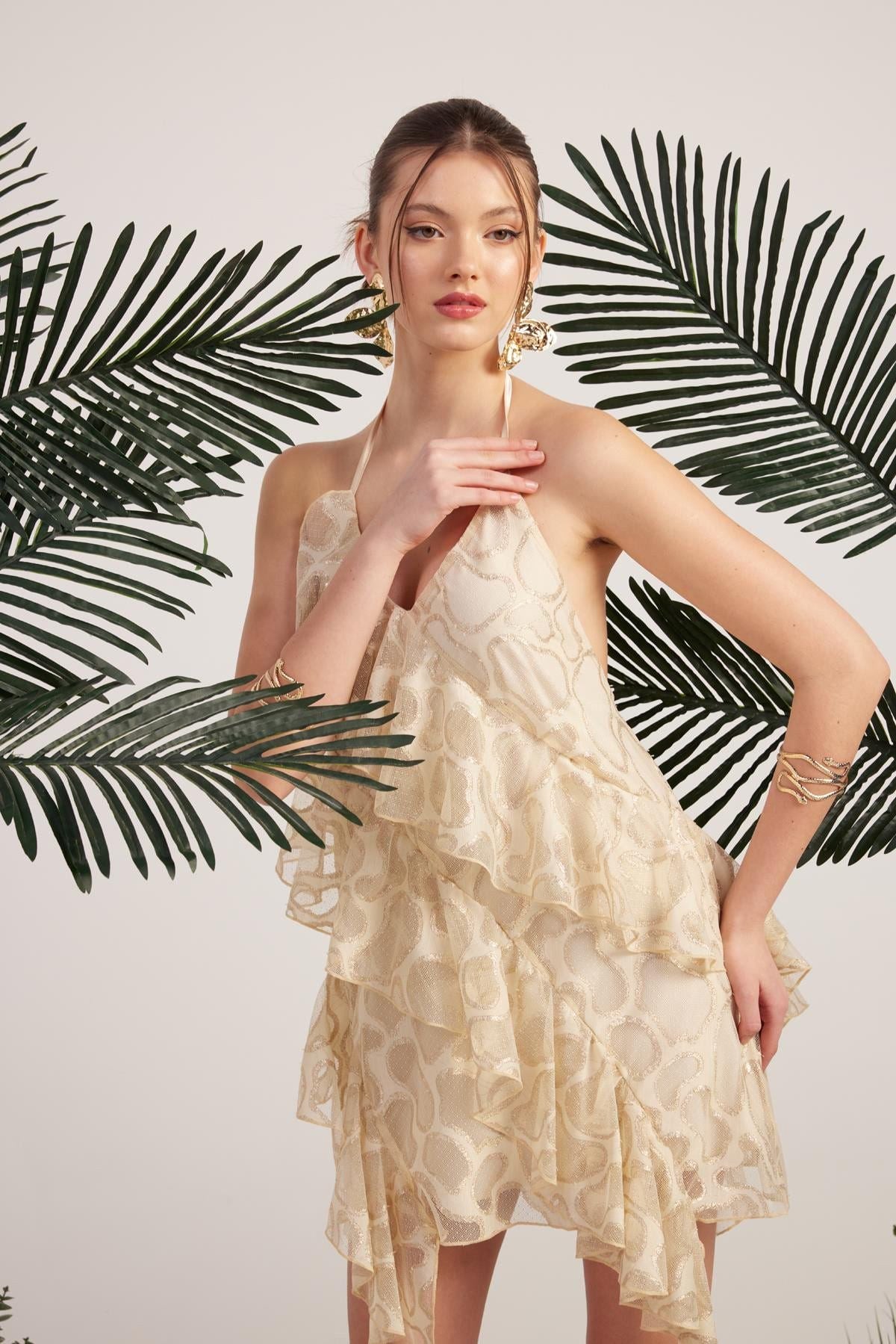 Rüschiges Glänzendes Mini-Kleid