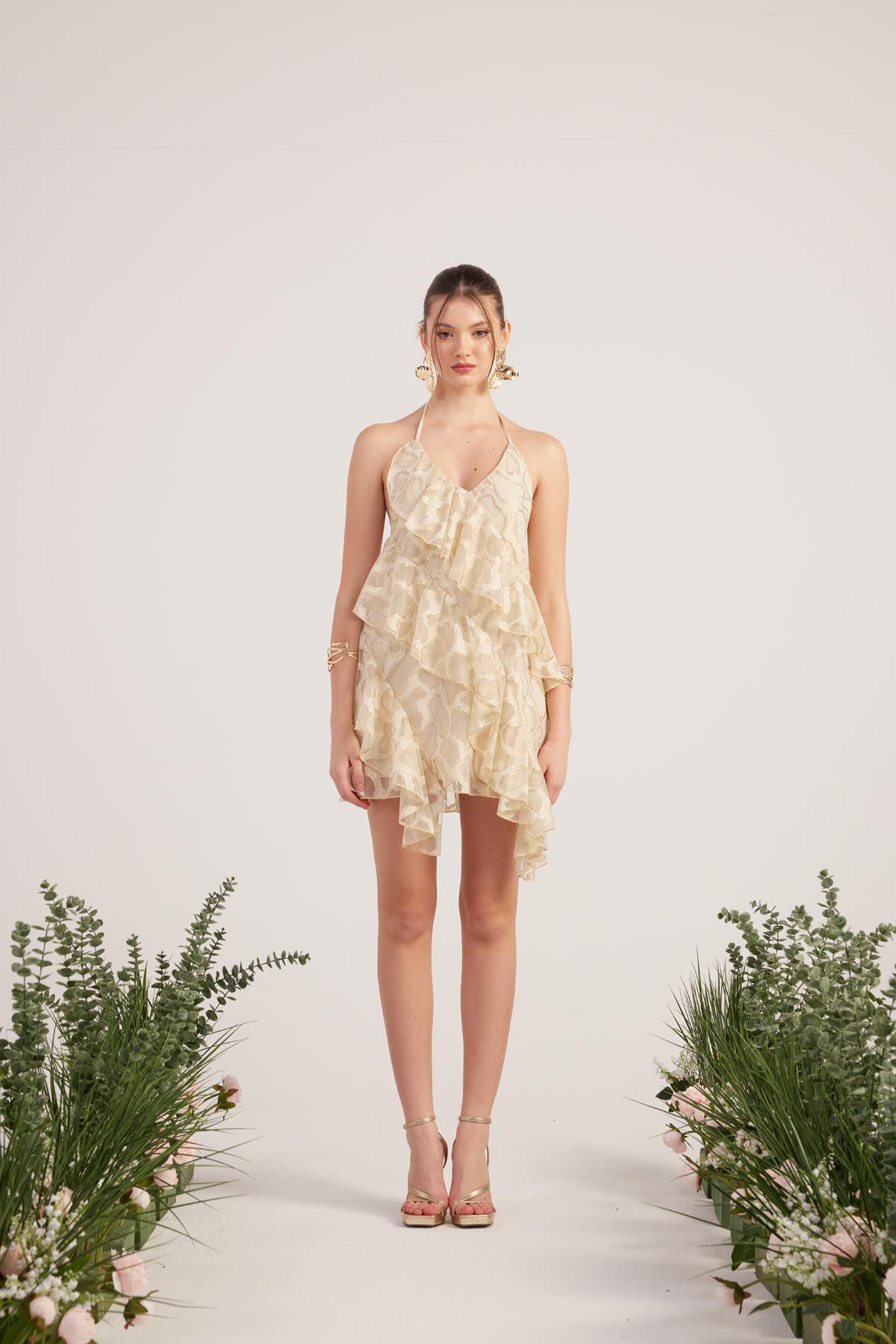 Rüschiges Glänzendes Mini-Kleid