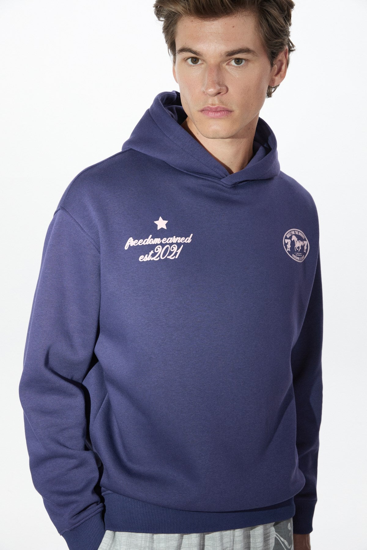 GRIMELANGE HUDSONES Herren Kapuzensweatshirt mit Print Marineblau