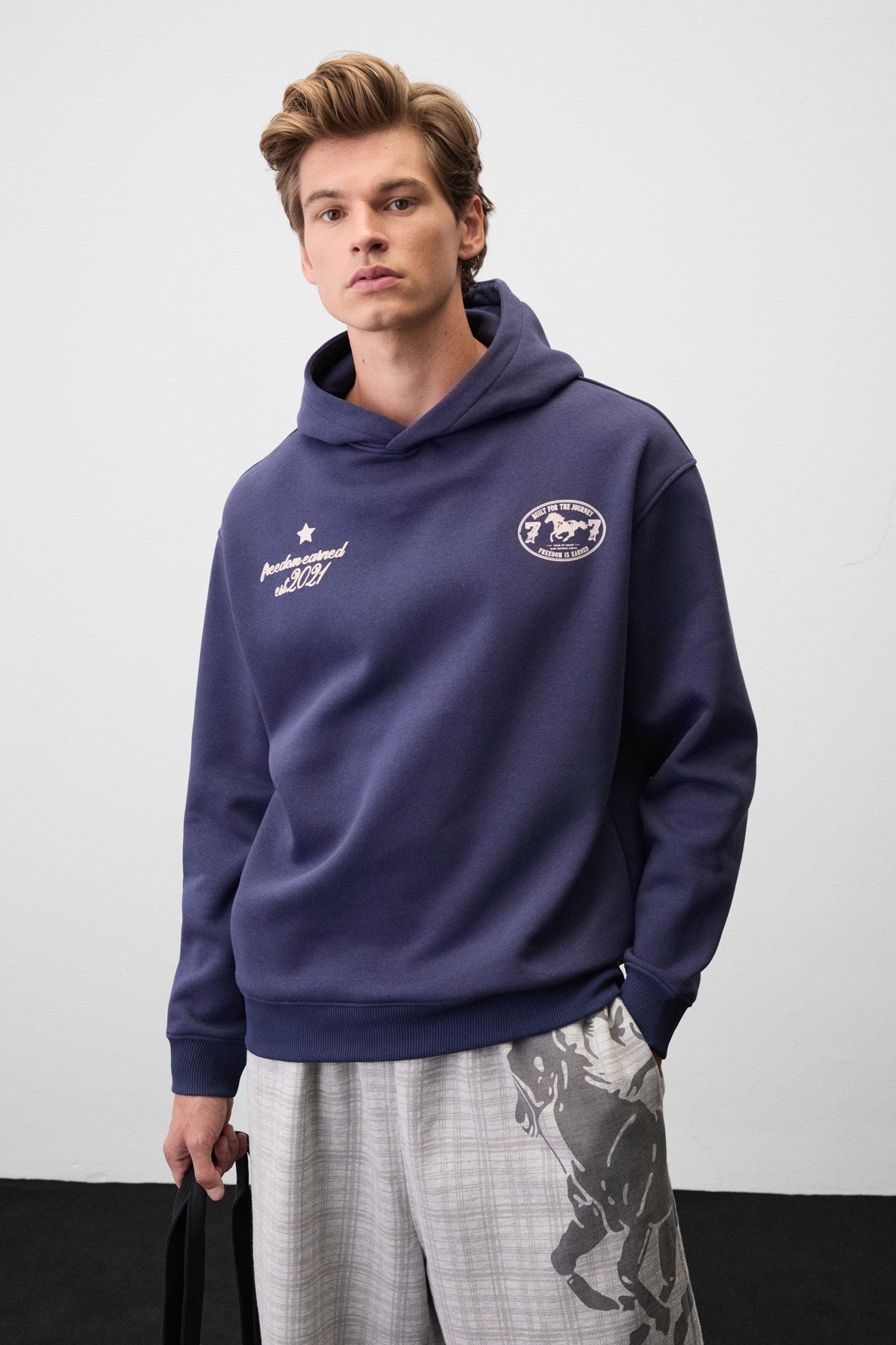 GRIMELANGE HUDSONES Herren Kapuzensweatshirt mit Print Marineblau