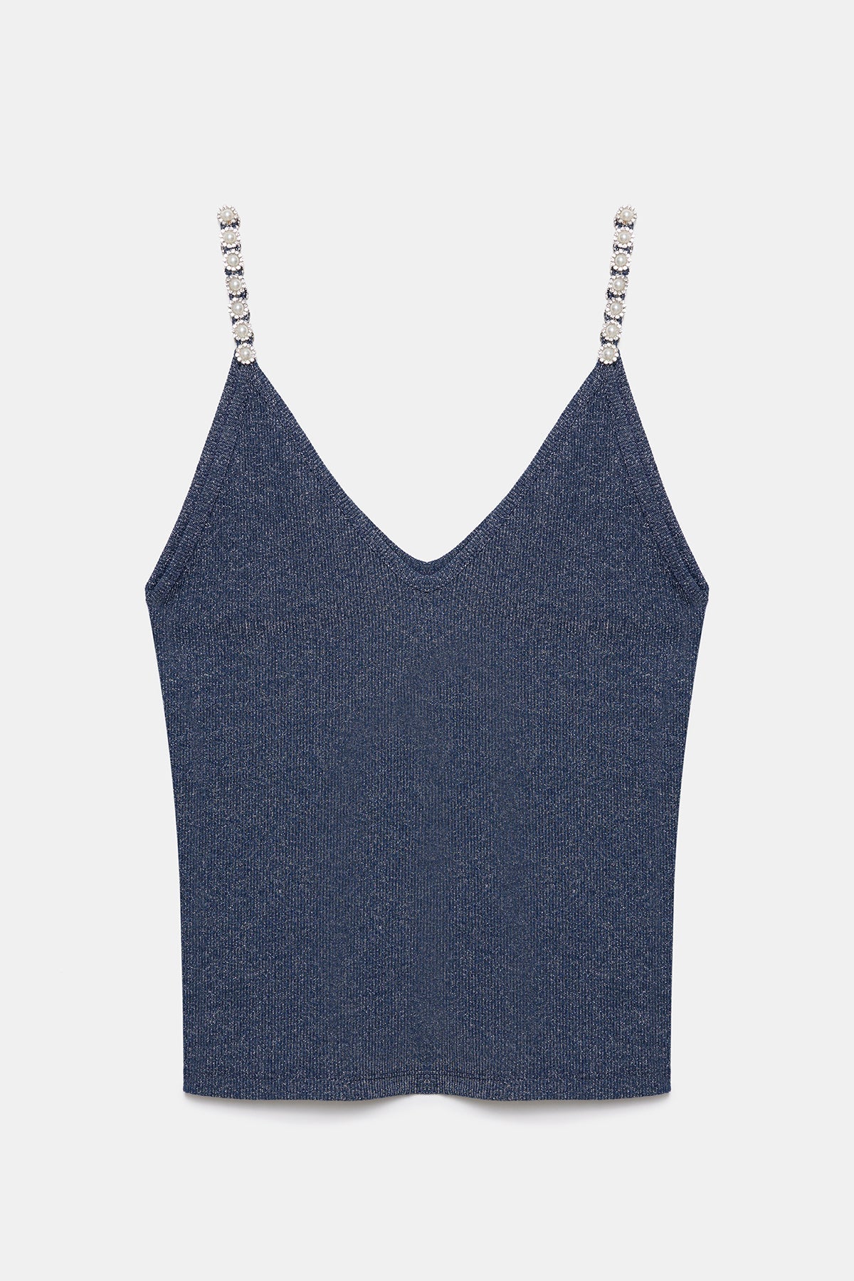 Bluse mit dünnen Trägern und Perlenbesatz