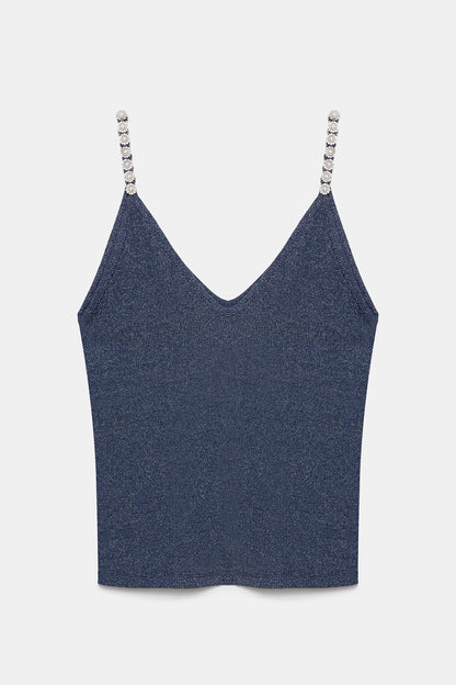 Bluse mit dünnen Trägern und Perlenbesatz
