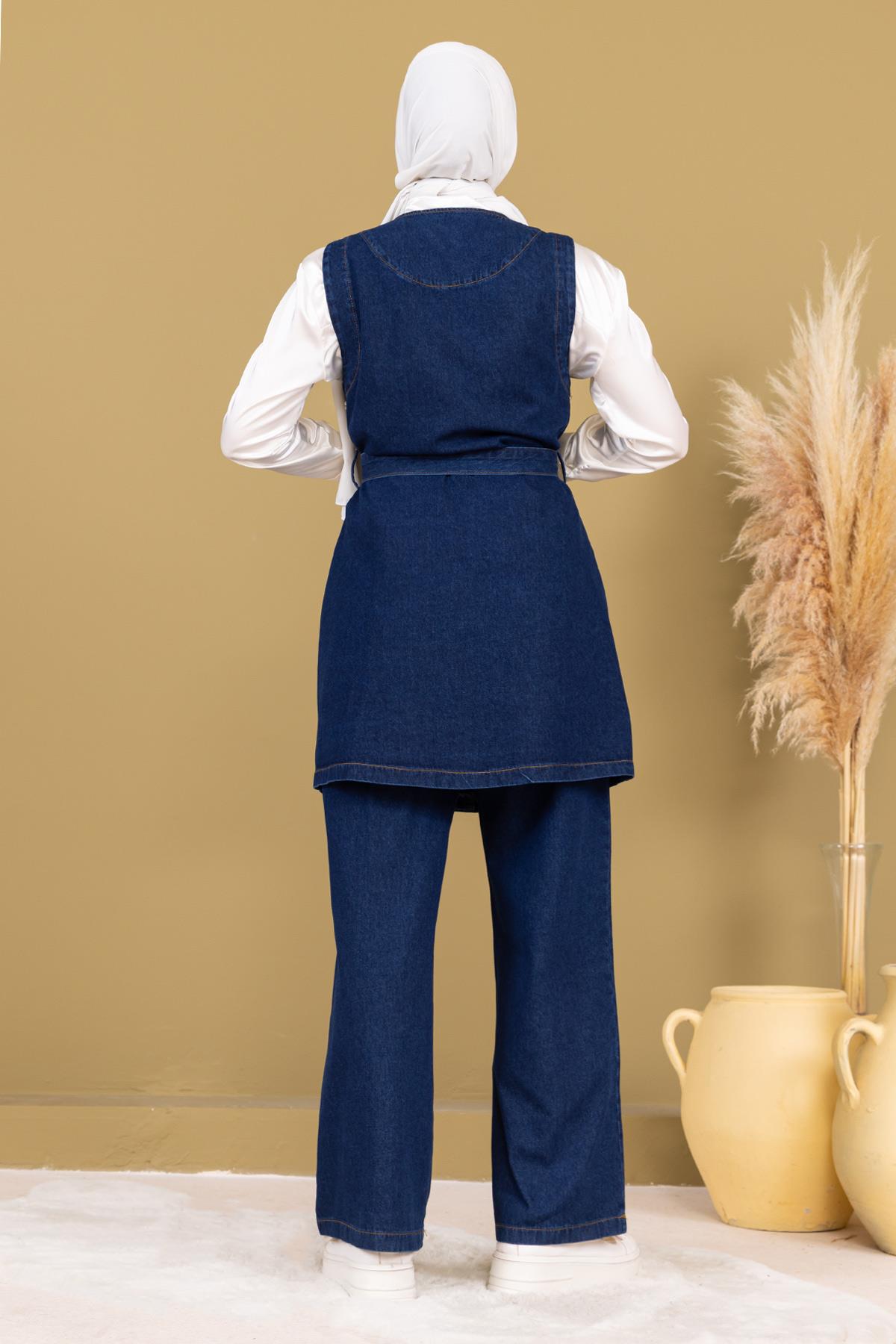 Dunkelblaues İnci Denim Set - Detailliertes Doppel-Jeans-Kombo 19245