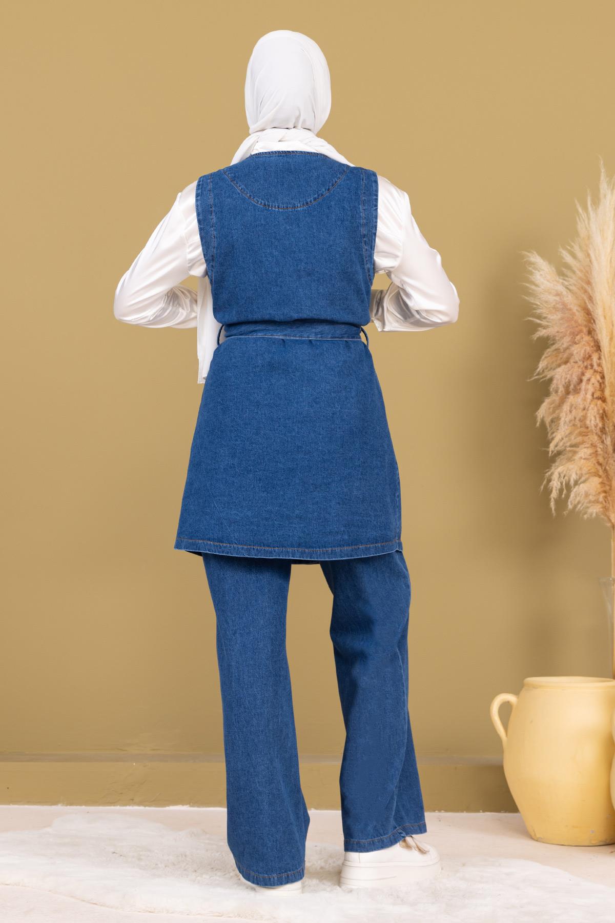 Dunkelblaues İnci Denim Set - Detailliertes Doppel-Jeans-Kombo 19245