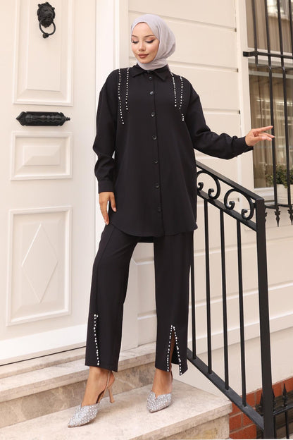 Schwarzes Perlen Detail Set - 19259