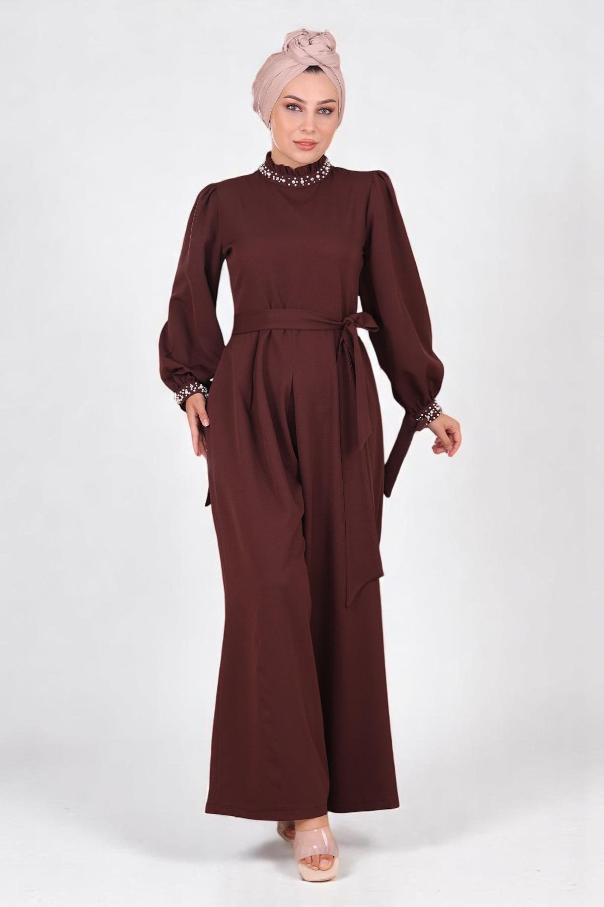 Braune Detail Jumpsuit Kleid - MSW19152-5